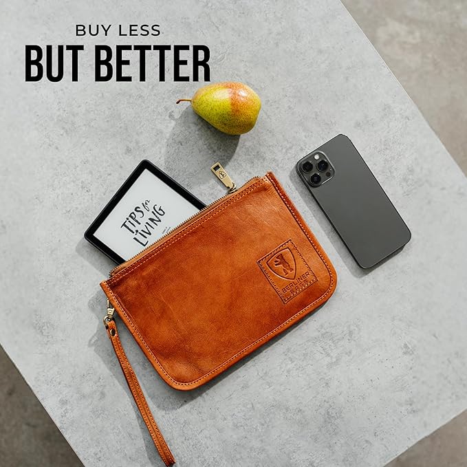 BERLINER BAGS Vintage Genuine Leather Document Organizer Theo M, Passport Holder and Travel Wallet - Brown