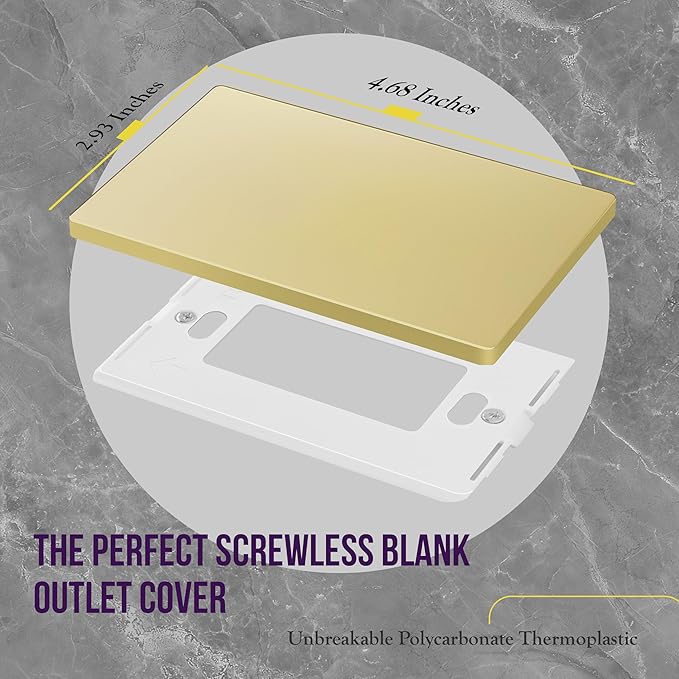 ENERLITES Screwless Blank Wall Plate, Child Safe Blank Device Outlet Cover, Standard Size, 1-Gang 4.68" x 2.93", Polycarbonate Thermoplastic, UL Listed, SI8801-GD, Gold