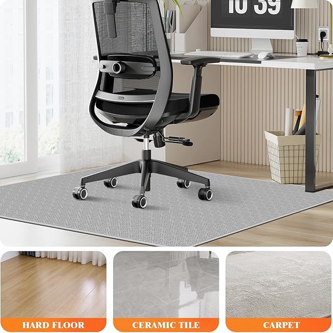 KMAT Office Chair Mat, 47x47in Heavy Duty Hardwood/Tile Floor Protector, Computer Desk Mat for Rolling Chairs, Work, Study, Office, White