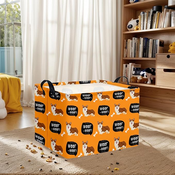 ASKETAM Woof Dog Basket Storage Bin for Chew Toys Pet Supplies & Pet Organizer Dog room decor (Orange)