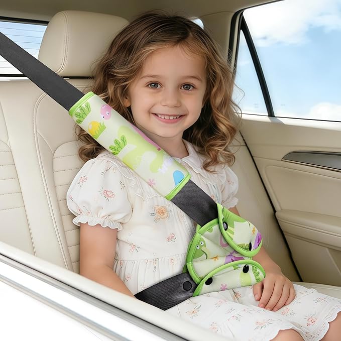 COOLBEBE Kids Seat Straps Cover Pad, Child Shoulder & Belly Comfort Cushion Set, Universal Seat Strap Cover for Booster, Strollers, High Chairs, Green
