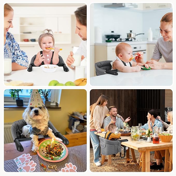Ezebaby Hook on High Chairs, Secure Clip on High Chair for Baby, Compact Fold-Flat for Easy Storage, Fast Table Chair with Baby Seat, Portable Highchair Attaches to Table for Travel, Grey
