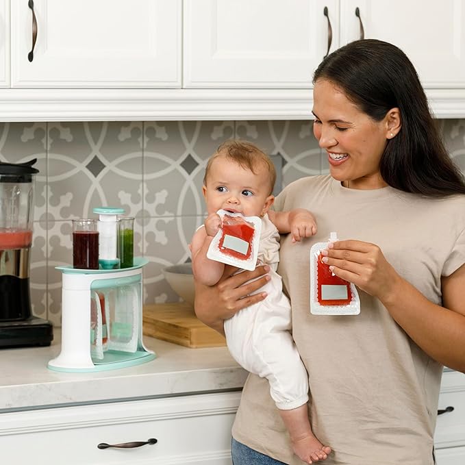 Infantino Squeeze Station for Homemade Baby Food,Pouch Filling Station for Puree Food-for Babies and Toddlers,Dishwasher Safe and BPA-Free,(Pack of 6)