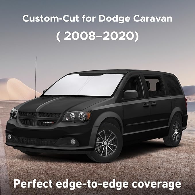 Econour Windshield Sun Shade for Dodge Caravan 2008–2017 2018 2019 2020 Sun Visor for Front Windshield & Window Sunshade Cover, UV Heat Blocker & Protector, Car Accessories