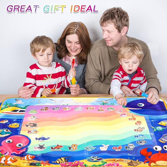 Aqua Doodle Pad Neon，Water Doodle Mat with Bag, Water Drawing for Travel, Magic Coloring Painting Writing Mat for Toddlers & Kids 3 4 5 6 7
