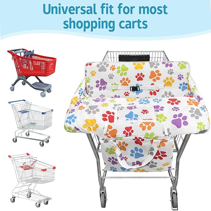 Shopping Cart Cover for Baby,2-in-1 High Chair Cover Soft,Portable,and Machine Washable,Comfortable Cotton Seat Pad with Safety Harness and Portable Cloth Bag,Fits All Supermarkets and Restaurants