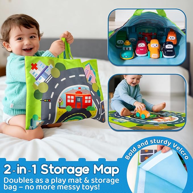 ALASOU 9 PCS Baby Cranes Car Toys for 1 Year Old Boy with Playmat/Storage Bag|1st Birthday Gift for Toddler Toys 1-2|Baby Toys 1 Year Old Boy Gifts for Infant 12 18 Months