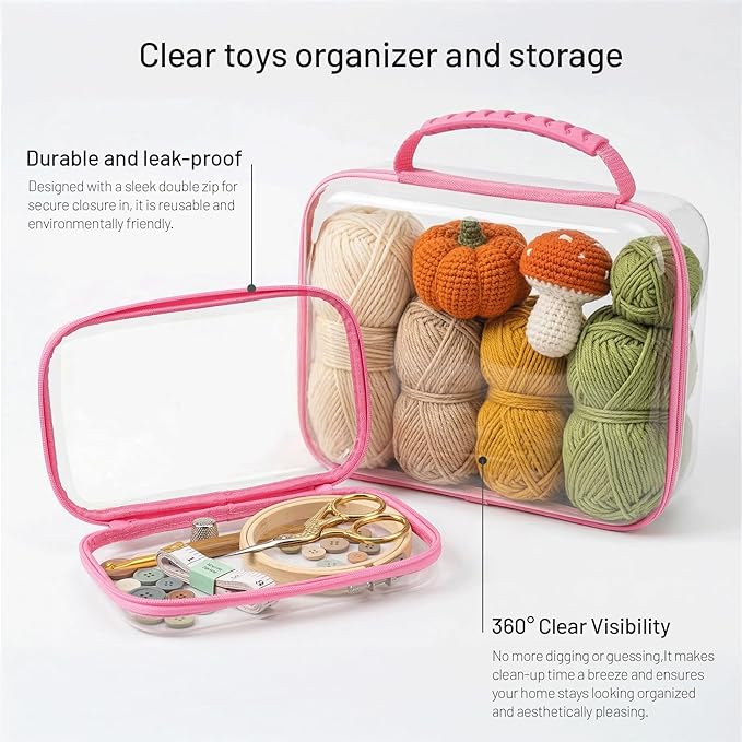 Large Toy Storage Bags with Handle,Clear Hard Shell Zipper Case, 3 Pcs Travel Toiletry Bag,Waterproof toys storage and Organizer Bags for Puzzles,Diapers,Cosmetics,Reusable Organizer Pouch