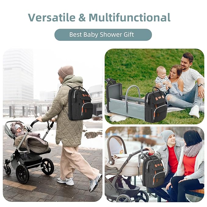 ISMGN Diaper Bag Backpack with Changing Station, Large Diaper Bag, Baby Bag, Multifunctional Diaper Bag, Black
