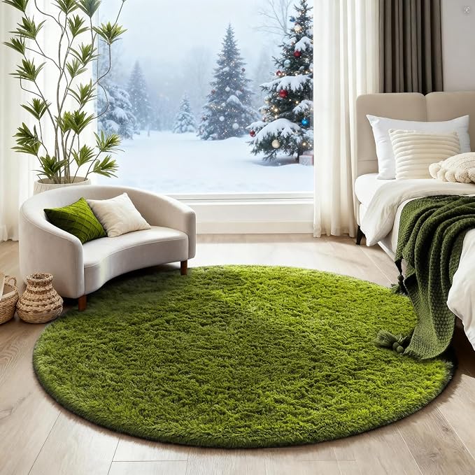 Ophanie Area Rugs for Bedroom Living Room,Color 7- Green,Size 4',Shape Round