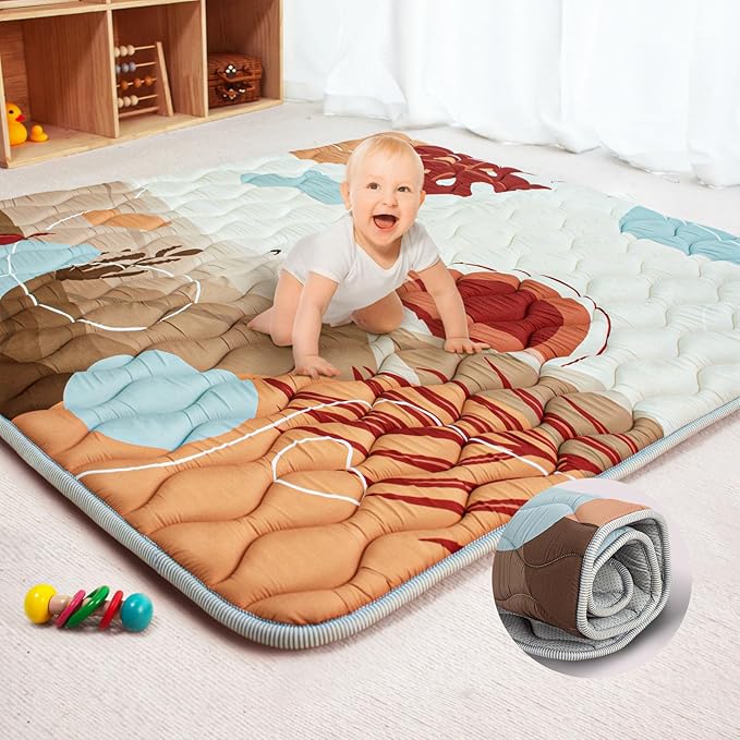 Beavtaens Baby Play Mat, 50x50 Playpen Mat, Thick Soft Foam Playmats for Baby, Foldable and Washable Baby Crawling Mat for Floor(Desert)