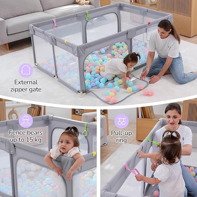 Dripex Large Baby Playpen 71×47 Inch, Big Play Pens for Babies and Toddlers- Indoor & Outdoor Kids Safe Play Area, Soft Breathable Visible Mesh, Anti-Fall & Anti-Slip Design Baby Fence, Grey