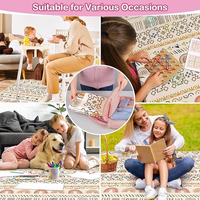 Basumee Splat Mat High Chair Mat Waterproof Baby Play Splat Mat for Under High Chair Food Catcher Highchair Mat for Floor Non Slip Bottom, Brown Geometry, 46x42 Inches
