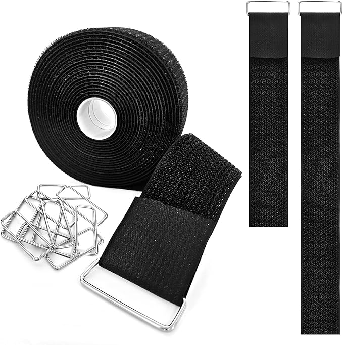 2 Inch x 16 Ft Cable Tie with Hooks, 10 Metal Buckles, Adjustable Reusable Securing Cord Ties, Freely Cut-to-Length Cinch Strap, Suitable for Organization and Storage