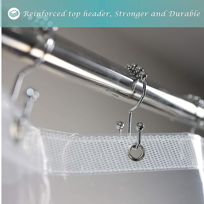 Mrs Awesome 60x72 Shower Curtain Liner with 6 Magnets Clear PEVA, 10 Hole Thick Plastic Shower Curtain for Bathroom, Waterproof, 60 x 72 inches, Clear