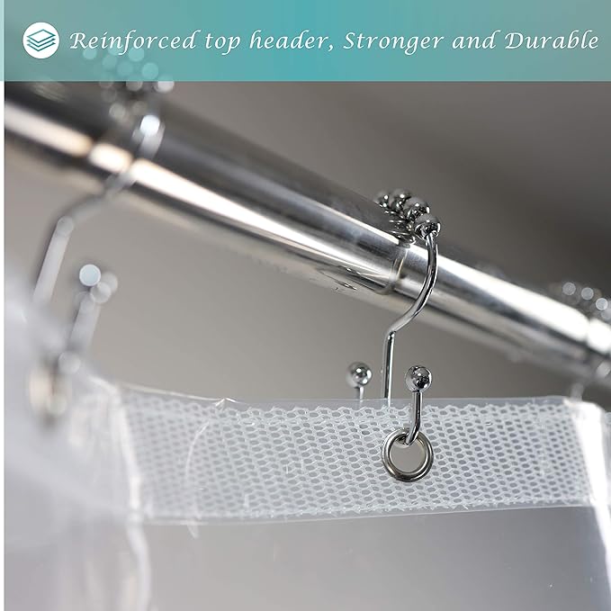 Mrs Awesome 72x68 Shorter Shower Curtain Liner with 6 Magnets Clear PEVA Waterproof Plastic Shower Curtain 72 x 68 inches, Clear