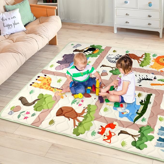 Baby Play Mat for Floor 59 * 71 inch, Extra Thick Soft Cushioning Foam Mat for Kids, Non Slip & Washable Crawling Mat for Toddler, Padded Play Mat for Baby Tummy Time