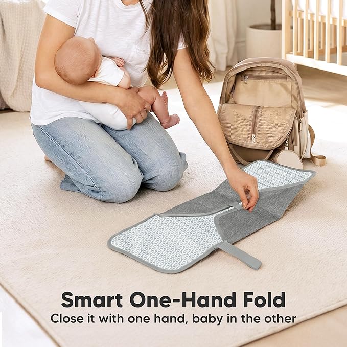 KeaBabies Portable Changing Pad for Baby, Travel – 26 x 21 Wipeable, Waterproof, Foldable Baby Diaper Changing Mat for Diaper Bag, Caddy, Car, Bed, Newborn, Compact Changer Mat Station (Classic Gray)