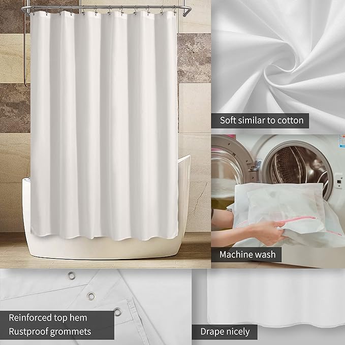 ALYVIA SPRING Stall Fabric Shower Curtain Liner Waterproof - 42" x 72", Soft & Lightweight Stall Size Shower Curtain with Magnets, Machine Washable - 42x72, White