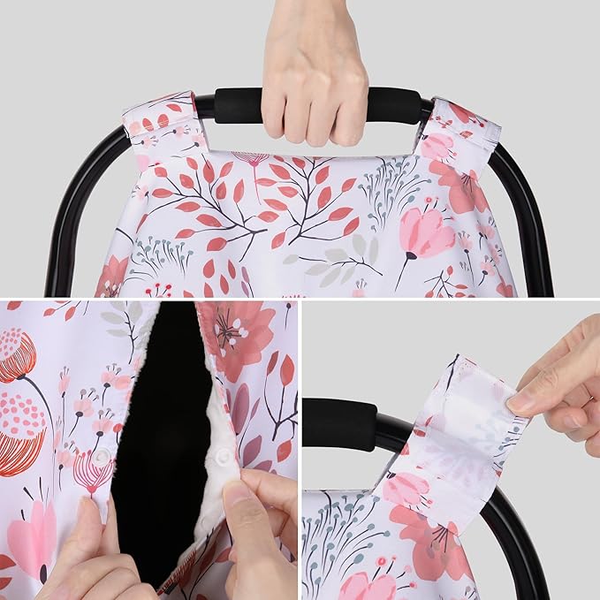 Rquite Car Seat Cover Baby, Carseat Covers Baby Girl, Minky Infant Car Seat Cover Winter, Peekaboo Opening Car Seat Canopy, Multi-use Baby Carrier, Stroller, Nursing Cover, Minky Blanket, Pink Flower