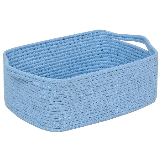 CubesLand Cute and Durable Small Cotton Rope Basket for Organizing, Woven Closet Storage Bin,Shelves Closet Storage Basket, Bathroom Storage Organizer Bin, Nursery Toy Basket Bin, Blue Basket