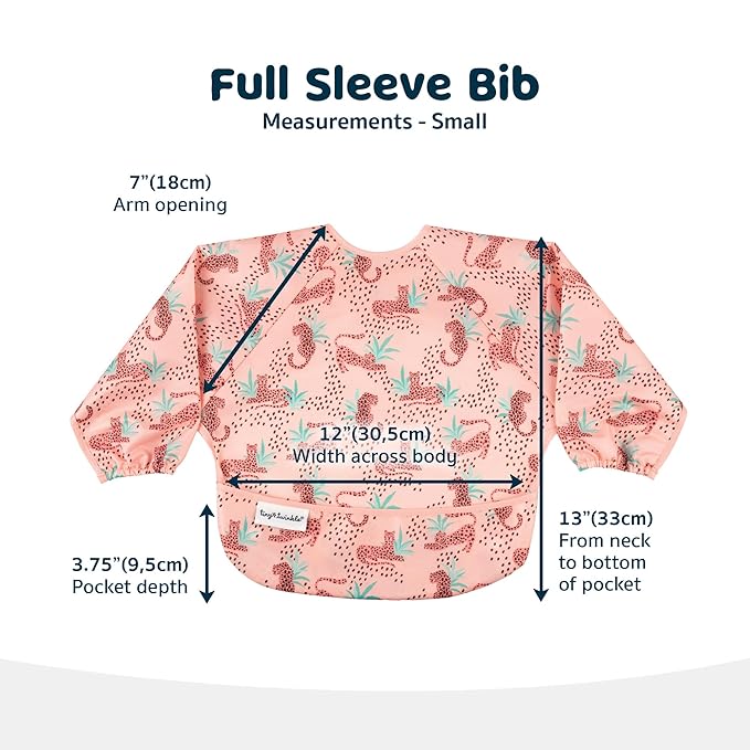 Tiny Twinkle Long Sleeve Bib for Babies & Toddlers | Waterproof Smock Bib for Eating | Machine Washable & Mess-Proof Feeding Essentials | Newborn Shower Gift (Leopard, 6–24M)