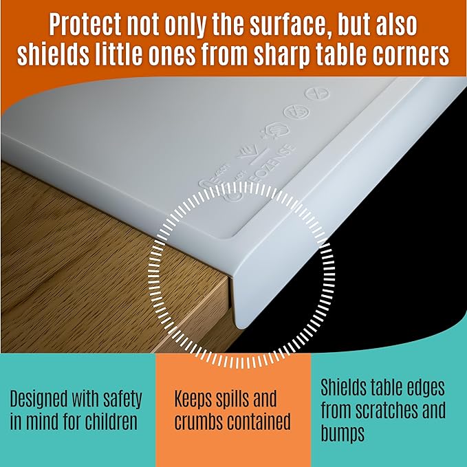 Silicone Placemats for Toddlers & Kids with Angle-Protective Safety Edge – Baby Placemats for Restaurants & Dining Table – Non-Slip & BPA-Free Food Mat – 1.5mm Thick, 18"x12", Cloud Gray