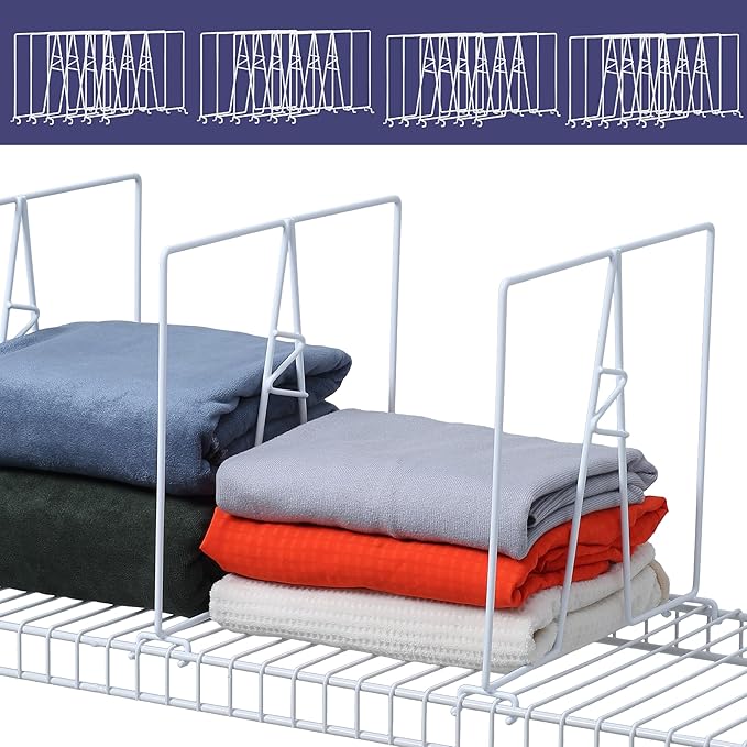 Wire Shelf Dividers - White Closet Organization & Storage Organizer - No Tool Shelf Divider for Wire Shelves - Metal Shelf Accessories – for 12“ Deep Wire Shelves – Tall 12” Height – 24 Pack
