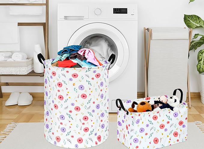 KUNRO Rectangle Flower Patter Storage Basket Gift Shelf Basket Storage Bin, Nursery Basket Organizer Box for With Handles for Room Deco