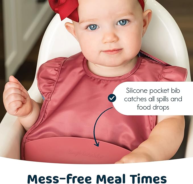 Tiny Twinkle Silicone Pocket Bibs - Waterproof, Food Catching, Mess-Proof Bibs for 6-24 Months Baby Boy and Girl, Toddlers