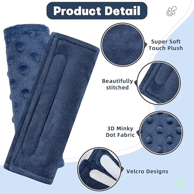 GFU Car Seat Strap Pads for Baby, Soft Shoulder Pads for Comfort, Reversible Seatbelt Covers for Kids, Perfect for Baby Car Seat, Stroller, Swing, High Chair, Size: 6.5 x 6.5 inch, Blue