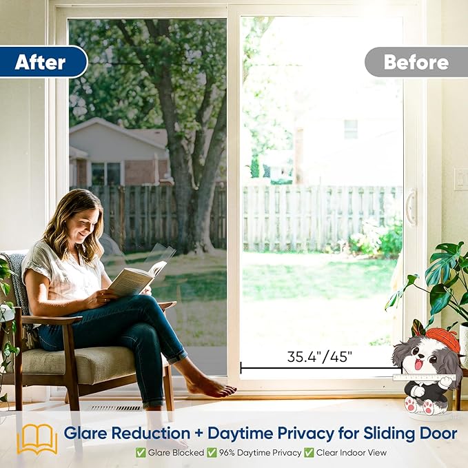 SUNBABY Window Tint for Home, One Way Privacy Film Heat & UV Blocking, Static Cling No Glue Renter Friendly Cover for Home Bedroom, Office & Sliding Glass Door, 45 x 393.7 Inch with 3 Tools, Black