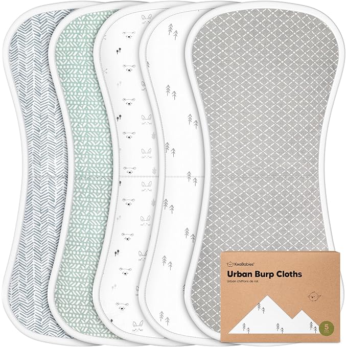 Organic Burp Cloths Baby Boy & Girl - 5-Pack Super Absorbent Cotton Burping Cloths for Babies, Soft & Plush Newborn Spit Up Rags, Infant Towels for Milk Spit Up, Unisex, Large 21" x 10" (Nordic)