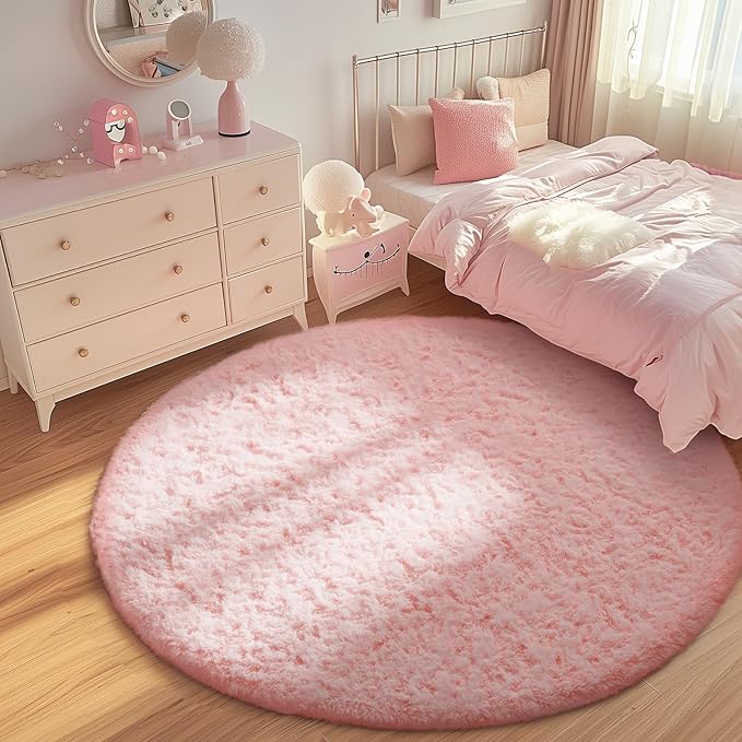 Ophanie Area Rugs for Bedroom Living Room,Color 5- Pink,Size 6',Shape Round