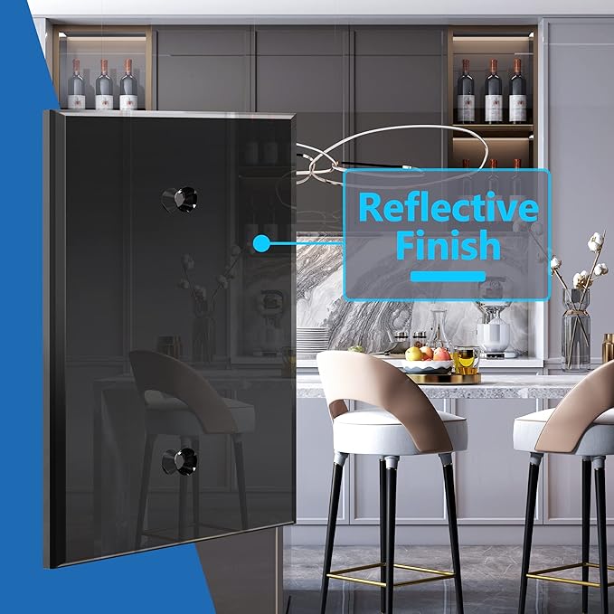 LIDER Reflective Acrylic Blank Device Wall Plate, Mirrored Cover Plate, Plexiglass Wall Plate, Acrylic Glass, Oversized 1-Gang 5.25" x 3.44", LWP-01O-ABK, Black