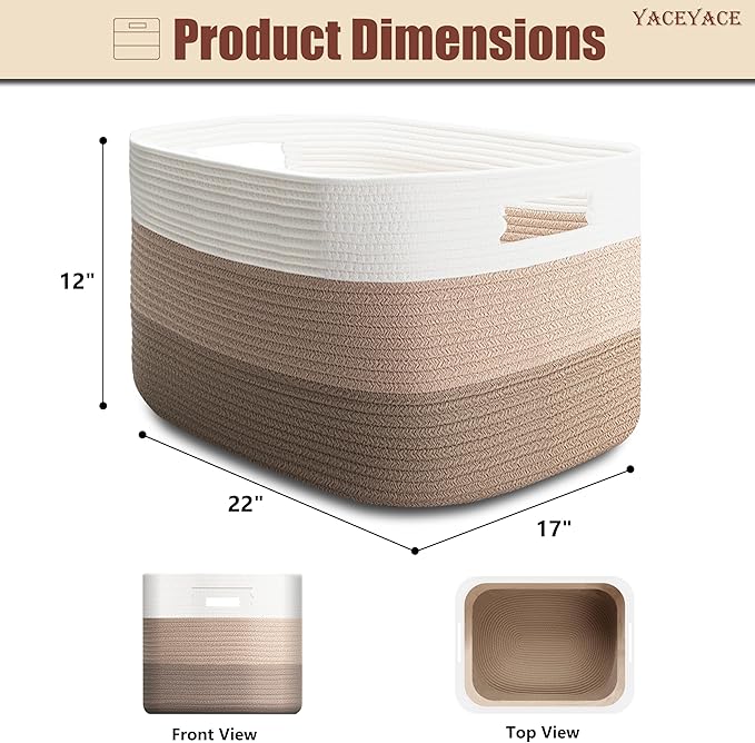 Storage Basket Large, Nursery Blanket Storage with Handle Living Room, Woven Toy Storage Bin for Organizin Shelf, Decorative, 22"x17"x12"