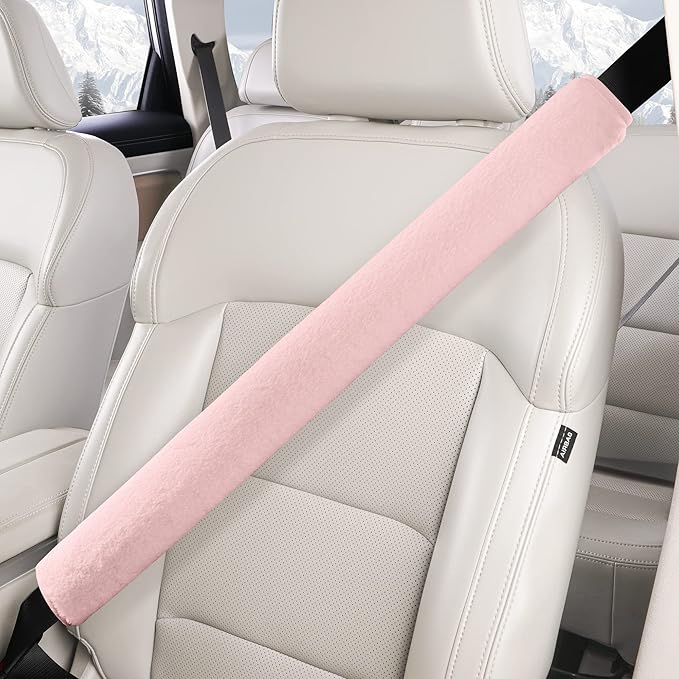 LACDL Extra Long Seatbelt Cover Super Soft Furry for Adults Kids Women & Men, Thick Plush Full Car Seat Belt Strap Cushion, Fluffy Shoulder Pad Protector, Auto Interior Accessories, 1pc, Pink, 19.5in