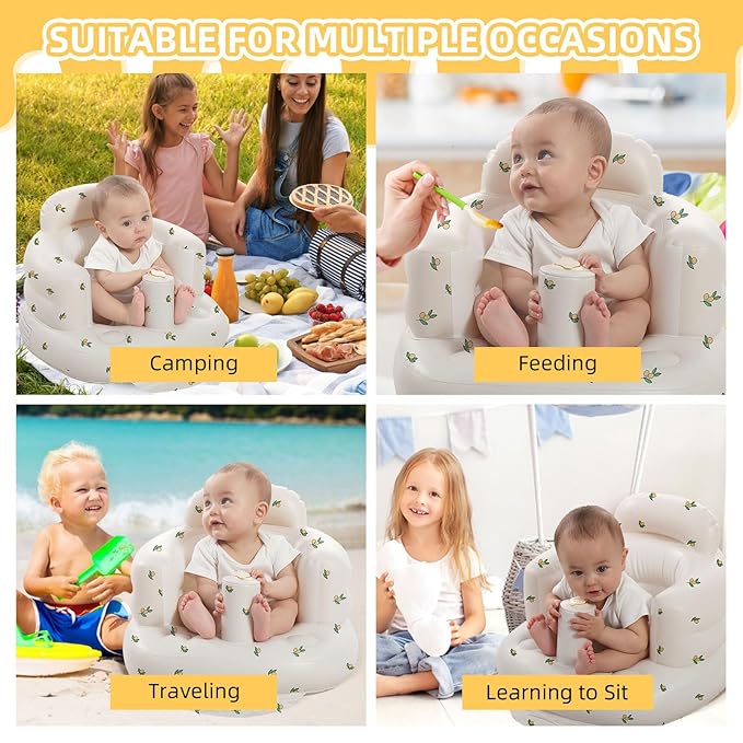 AGITVPS Inflatable Baby Seat for Babies 3-36 Months, Built in Air Pump Baby Chair Sit Me up Floor Seat for Baby, Bumbo Seat for Learning to Sit, Feeding, Camping (Pillar-Olive)