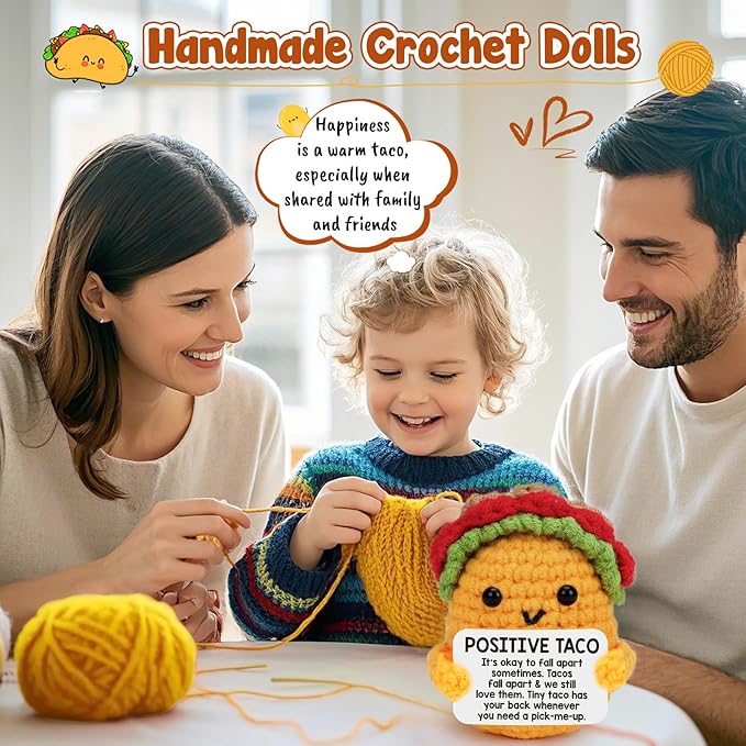 Positive Crochet Taco Birthday Gifts for Women Men Teacher Appreciation Mothers Day Graduation Gift Adult Kids Son Mom Dad Daughter Sister Friend Coworkers Self Care Card Inspirational Support