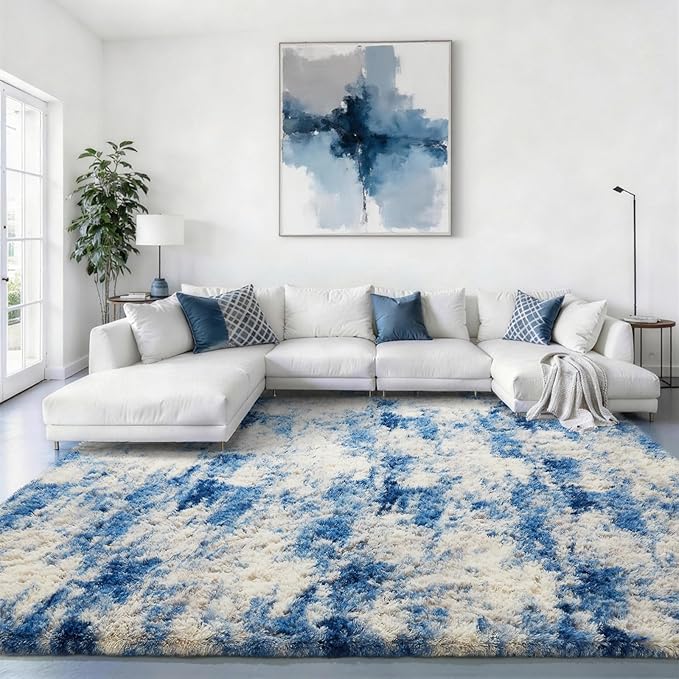 Ophanie Area Rugs for Bedroom Living Room,Color Blue/White/Grey,Size 8' x 10',Shape Rectangular