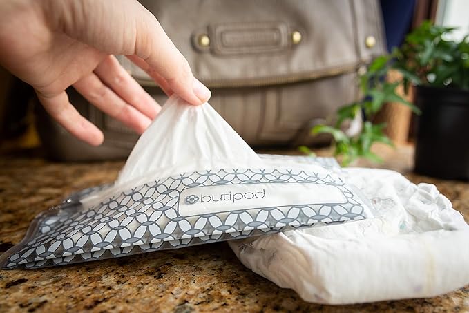 Butipods Reusable Wet Wipe Pouch Slim Case Travel Clutch Holder | Portable Diaper and Hand Bag Wipes Dispenser | Keeps Wipes Moist and Handy! | Set of 2 (Grey Keys & Tiles)
