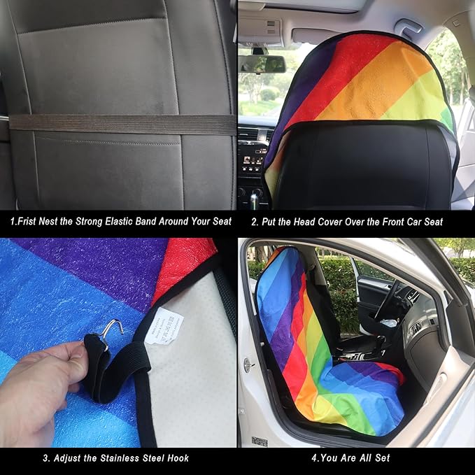 LoyaGour Car Seat Cover Protector Front Seats,for Gym Workout,Running,Swimming,Beach and Hiking,Waterproof Sweat Towel Bucket Seat Covers for Cars SUV Trucks (Rainbow, 1Pcs)