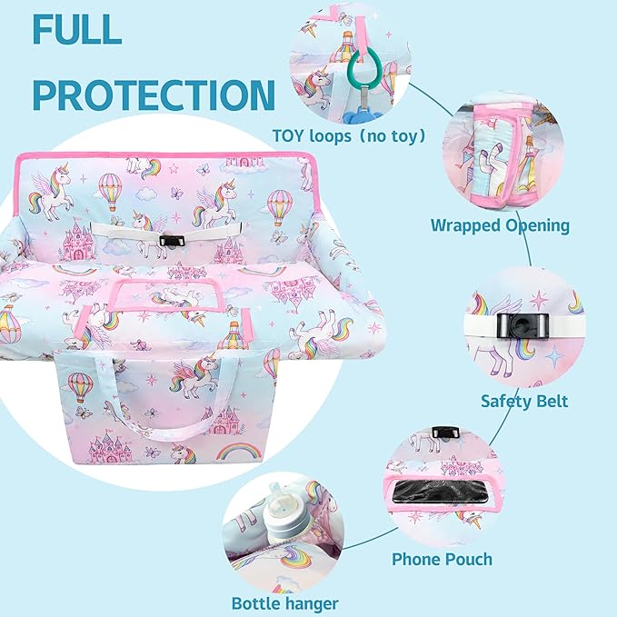Shopping Cart Cover for Baby,2-in-1 High Chair Cover Soft,Portable, and Machine Washable,Comfortable Cotton Seat Pad with Safety Harness and Portable Cloth Bag,Fits All Supermarkets and Restaurants