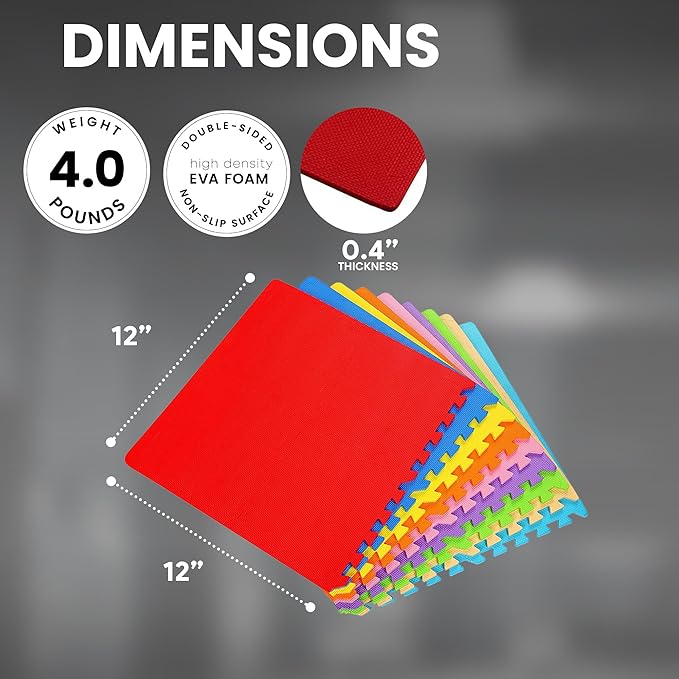 BalanceFrom Foam Floor Tiles for Kids - Non-Toxic Comfortable Baby Play Mat and Interlocking Foam Tiles for Crawling & Development, Soft Play Mat for Babies, 36 Tiles Cover 36 SQ SF