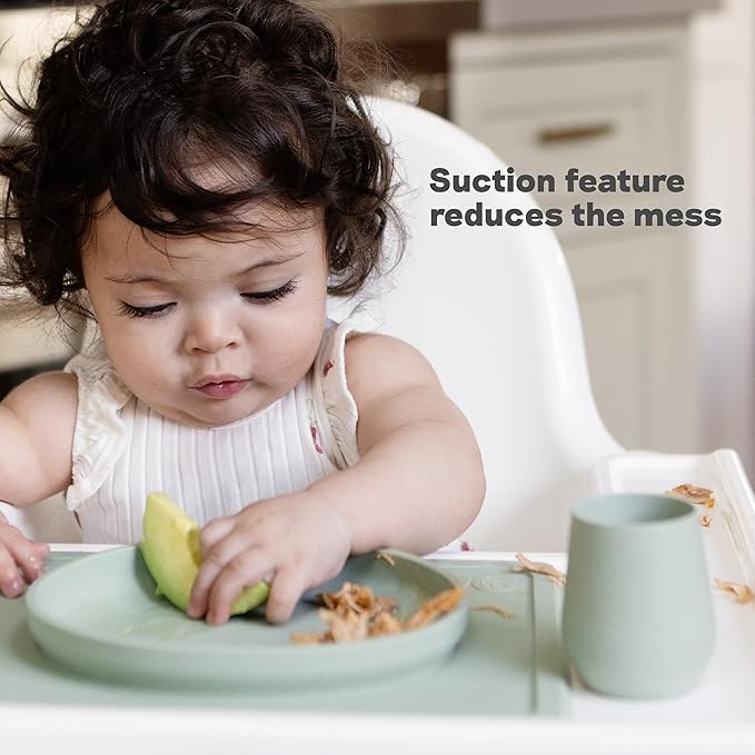 ezpz Tiny Plate (Blush) - 6 Months+ - 100% Silicone Suction Placemat + Plate for Infants - Fits on Most Highchair Trays - Baby Led Weaning Supplies