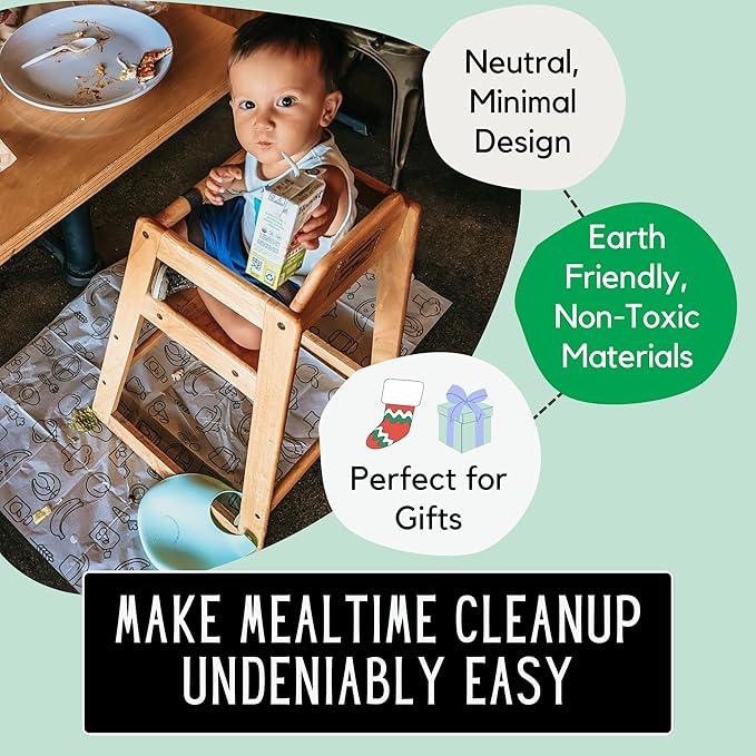 60 Pack | Disposable Splat Mats | THEO'S MATS | Highchair Splat Mat for Floor | Baby Led Weaning Supplies | Biodegradable (THEO001)