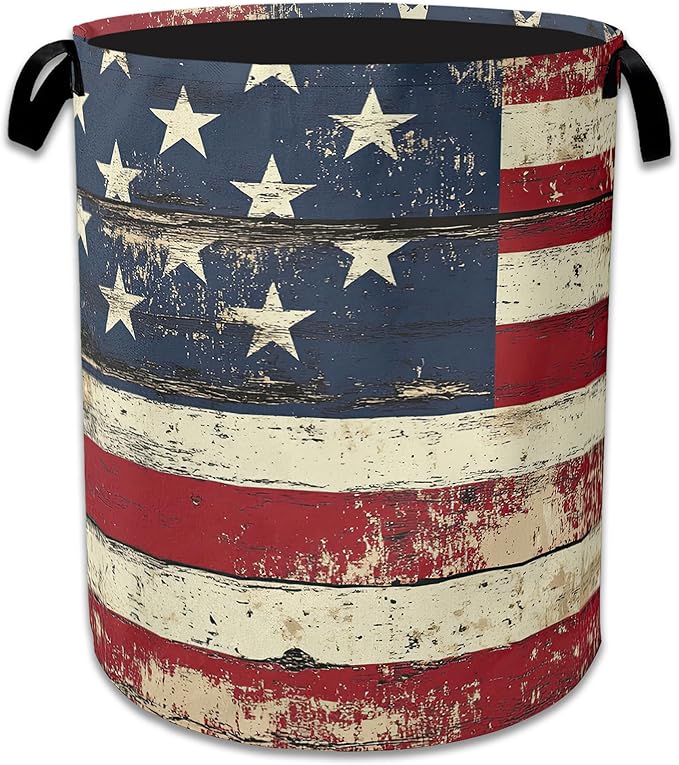American Flag Laundry Basket Collapsible Laundry Hamper with Handle, Oxford Clothes Toy Storage Bin for Bathroom Bedroom Room Décor 16" X 20.8"