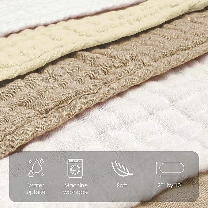 Sunny zzzZZ Muslin Burp Cloths for Baby 100% Cotton Burping Cloths for Unisex, Boy, Girl - Large 20'' by 10'' Newborn Essentials Ultra Soft Absorbent Milk Spit Up Rags - 12 Pack - White+Ivory+Brown