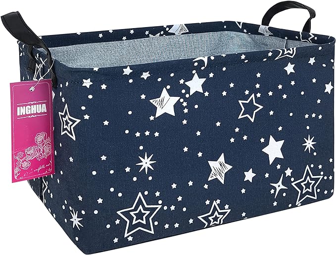 INGHUA Rectangular Storage Basket Fabric Organizer Bin for Toys,Books,Clothes,Gifts,Pets-Perfect for Home,Office,Nursery,Dorm,Shelf(Rec-Blue star )