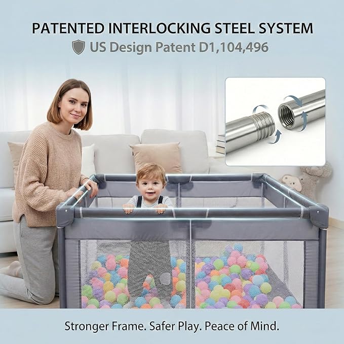 Orian Playpen 50x74 Large Play Yard for Babies and Toddlers, Indoor Outdoor Playpen, Sturdy Baby Play Pen with Mesh Sides, Safe Baby Fence Play Area, Assembly Required/Not Portable, with Storage Bag